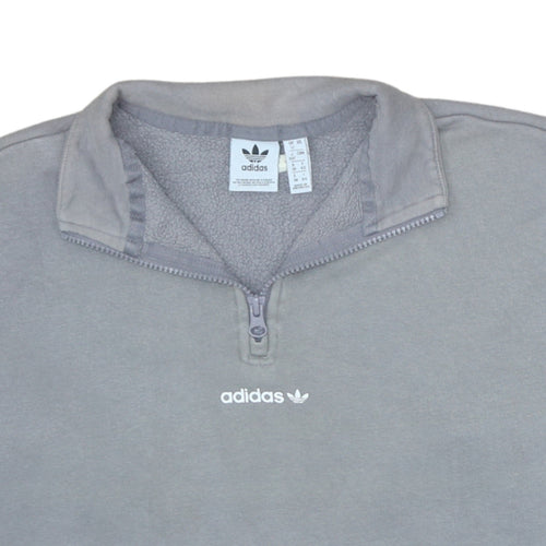Adidas Women Grey 1/4 Zip Sweatshirt Size 12 Fleece Lined Casual