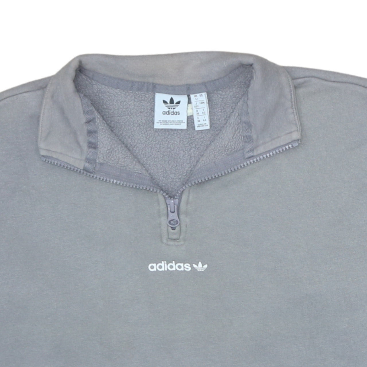 Adidas Women Grey 1/4 Zip Sweatshirt Size 12 Fleece Lined Casual