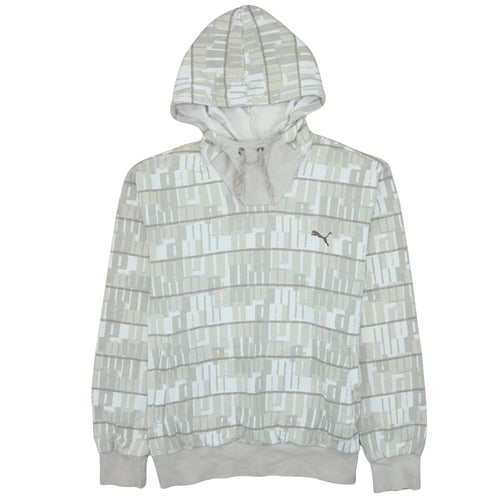 Puma Men Beige Graphic Pullover Hoodie Size L Long Sleeve