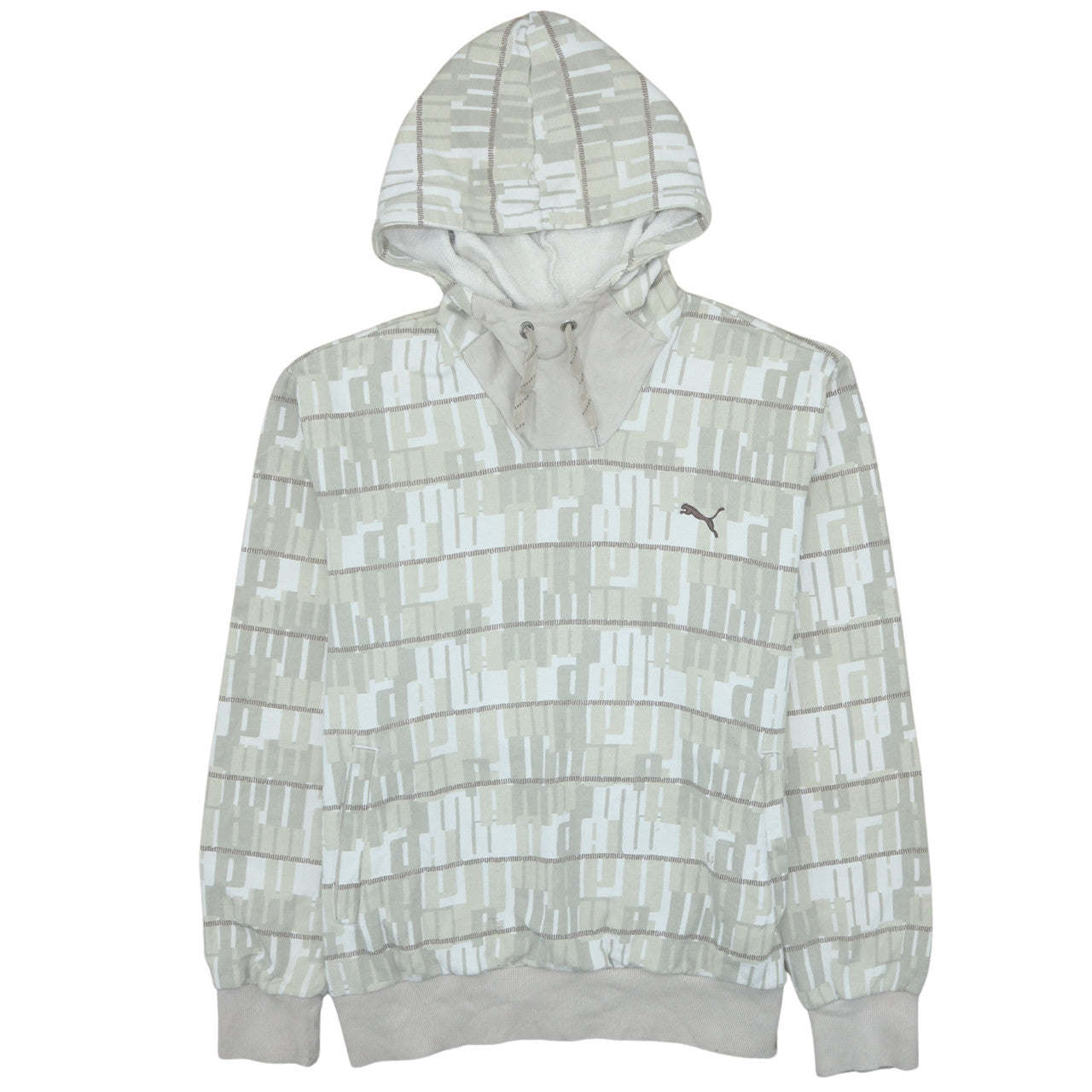 Puma Men Beige Graphic Pullover Hoodie Size L Long Sleeve