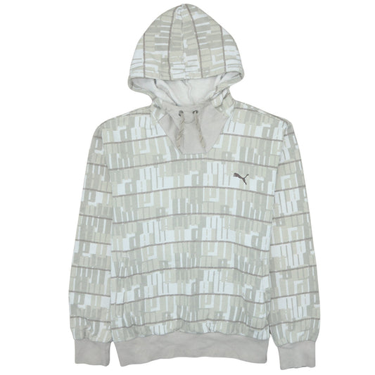 Puma Men Beige Graphic Pullover Hoodie Size L Long Sleeve