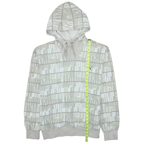 Puma Men Beige Graphic Pullover Hoodie Size L Long Sleeve