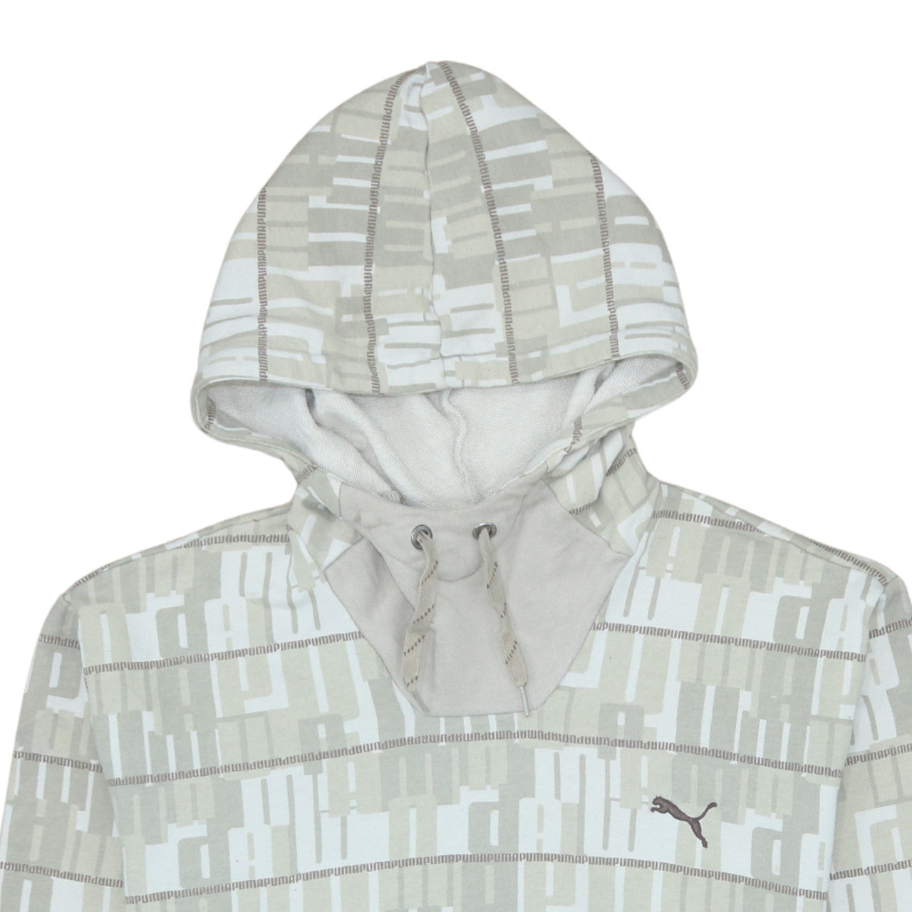 Puma Men Beige Graphic Pullover Hoodie Size L Long Sleeve