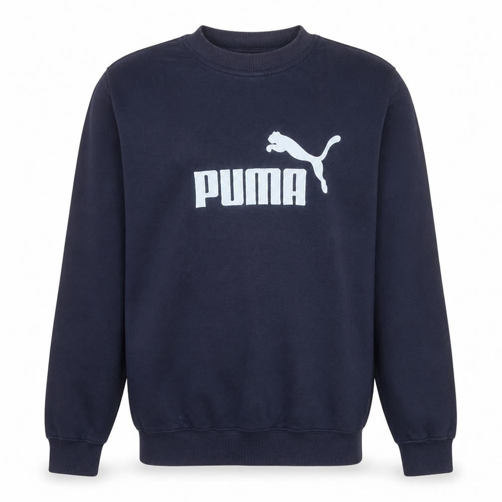 Front view of Puma Men's Blue Crew Neck Pullover Sweatshirt, size S