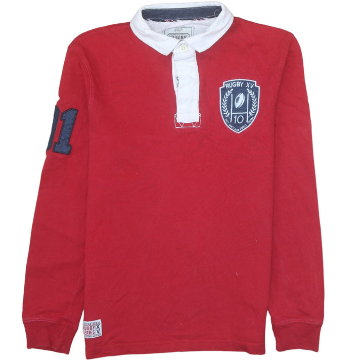 F&F Men's Red Rugby Long Sleeve Polo Shirt Size S