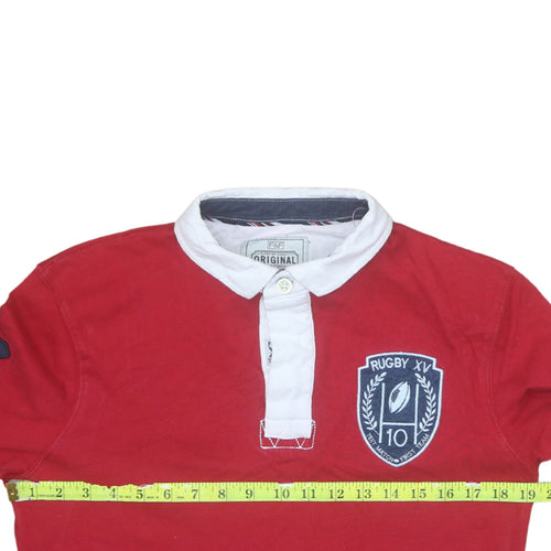 F&F Men's Red Rugby Long Sleeve Polo Shirt Size S