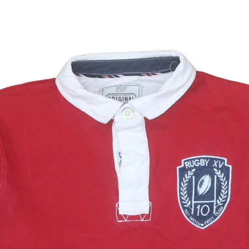 F&F Men's Red Rugby Long Sleeve Polo Shirt Size S