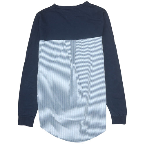River Island Women Blue Size 12 Long Sleeve Striped Back Blouse