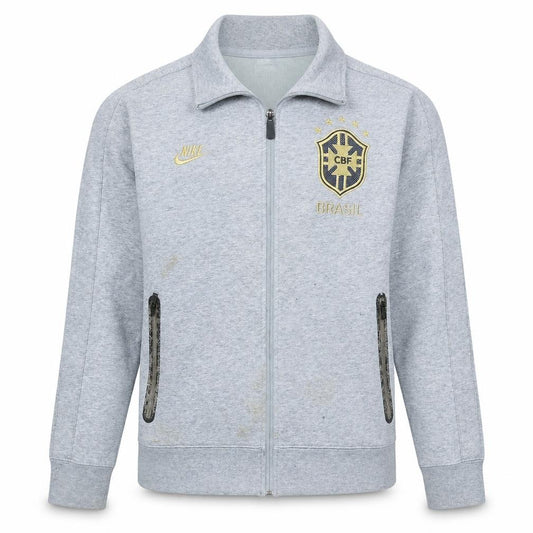 Front view of Nike Men’s Grey Brasil CBF Track Jacket, size S, Full Zip Sportswear