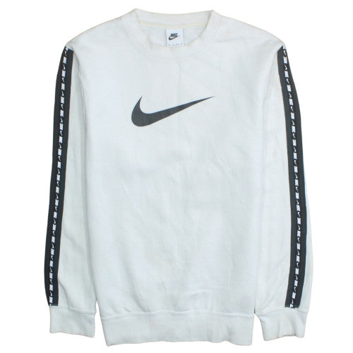 Nike Women White XS Crew Neck Pullover Sweatshirt Logo Tape Sleeve