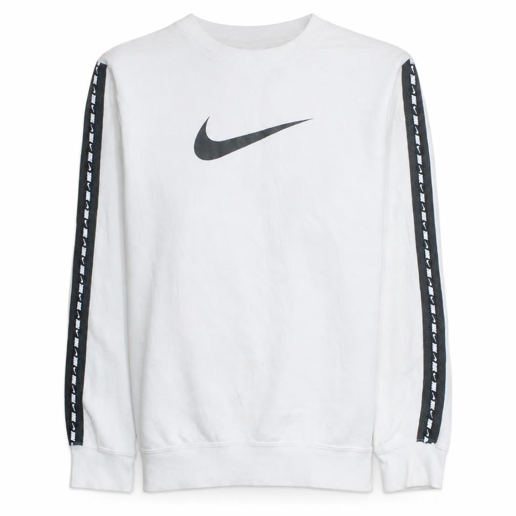 Front view of Nike Women White XS Crew Neck Pullover Sweatshirt Logo Tape Sleeve
