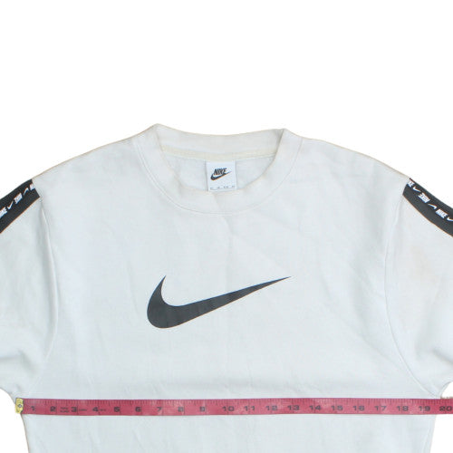 Nike Women White XS Crew Neck Pullover Sweatshirt Logo Tape Sleeve