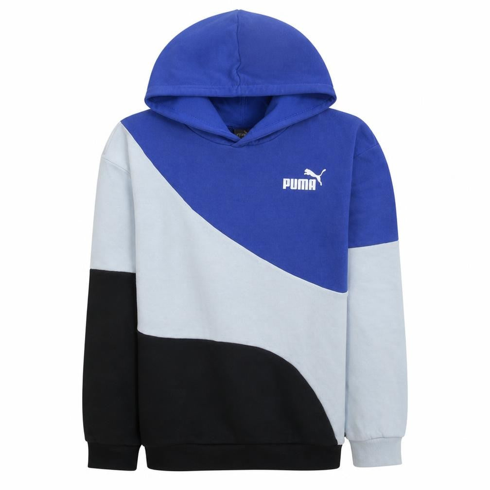 Front view of Puma boys’ blue colourblock pullover hoodie, size 15-16, years