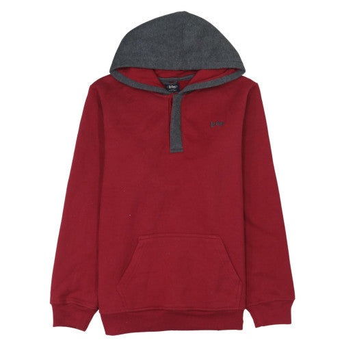 Lee Cooper Boys Red & Grey Henley Hoodie Size 13 Years Cotton Blend