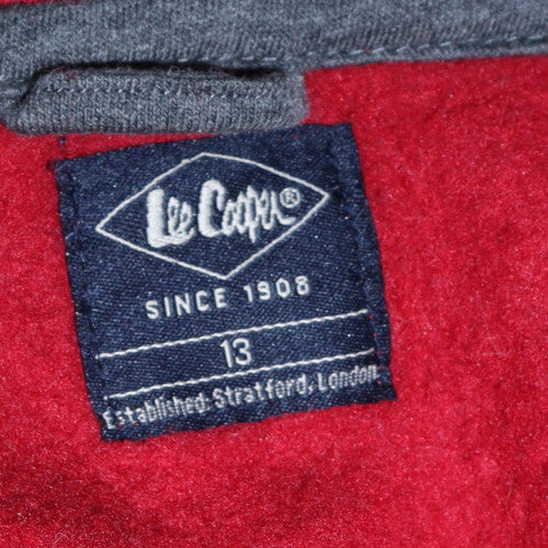 Lee Cooper Boys Red & Grey Henley Hoodie Size 13 Years Cotton Blend