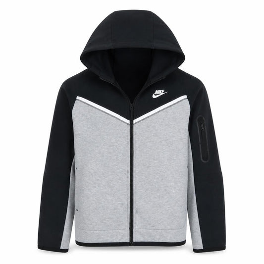 Front view of Nike boys’ grey & black full zip fleece hoodie xl 158-170cm