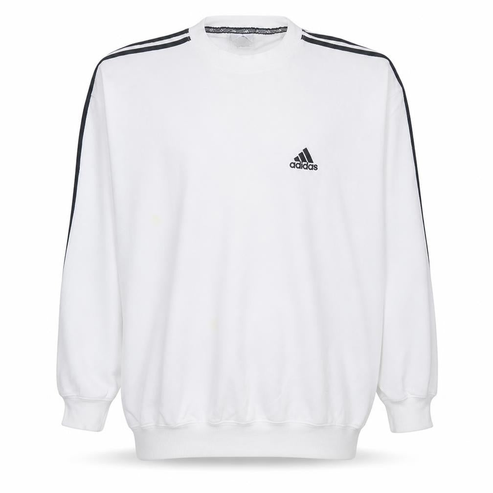 Front view of Adidas men’s white pullover sweatshirt l long sleeve crew neck sports