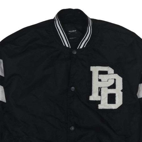 Pull & Bear Men's Black Varsity Jacket Size M Casual College Style