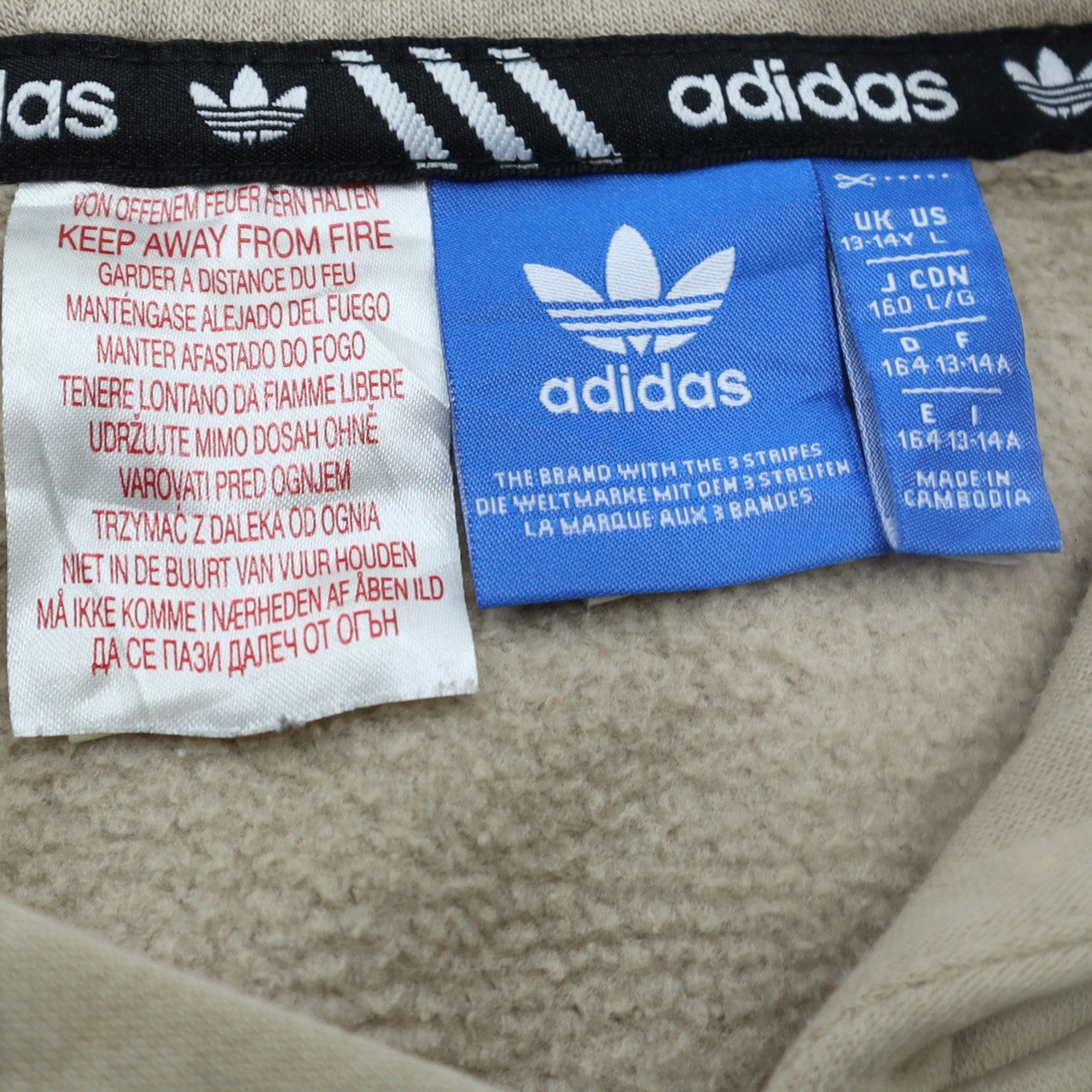 Adidas Boys Beige Pullover Hoodie 13-14 Years Logo Fleece Sweatshirt