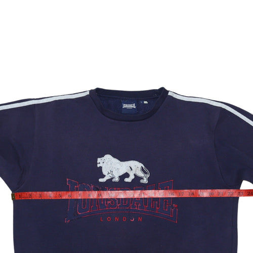 Lonsdale Men's Blue Crew Neck Embroidered Logo Sweatshirt L