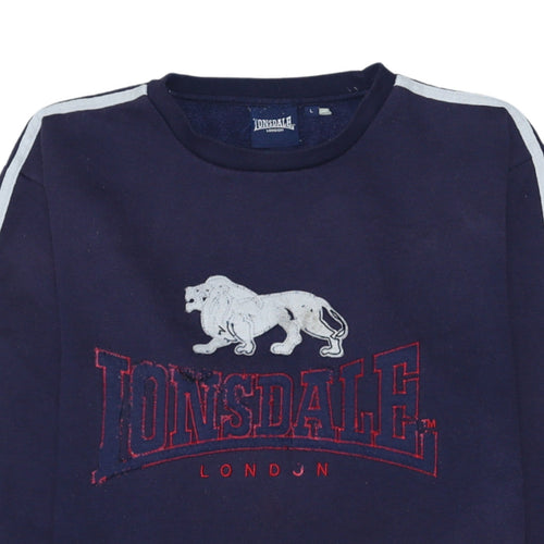 Lonsdale Men's Blue Crew Neck Embroidered Logo Sweatshirt L