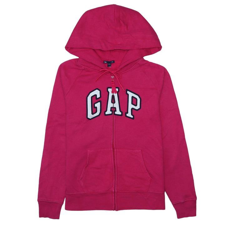GAP Women Pink Full Zip Hoodie L Logo Embroidered Cotton Casual