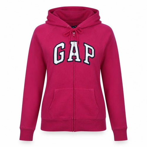 GAP Women Pink Full Zip Hoodie L Logo Embroidered Cotton Casual