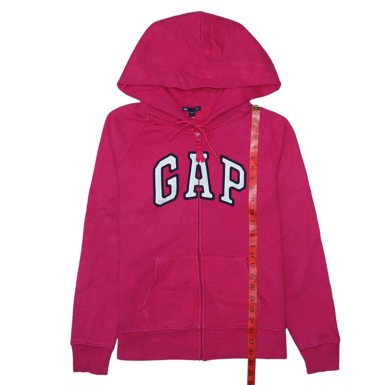GAP Women Pink Full Zip Hoodie L Logo Embroidered Cotton Casual