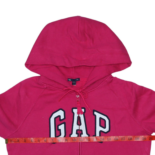 GAP Women Pink Full Zip Hoodie L Logo Embroidered Cotton Casual