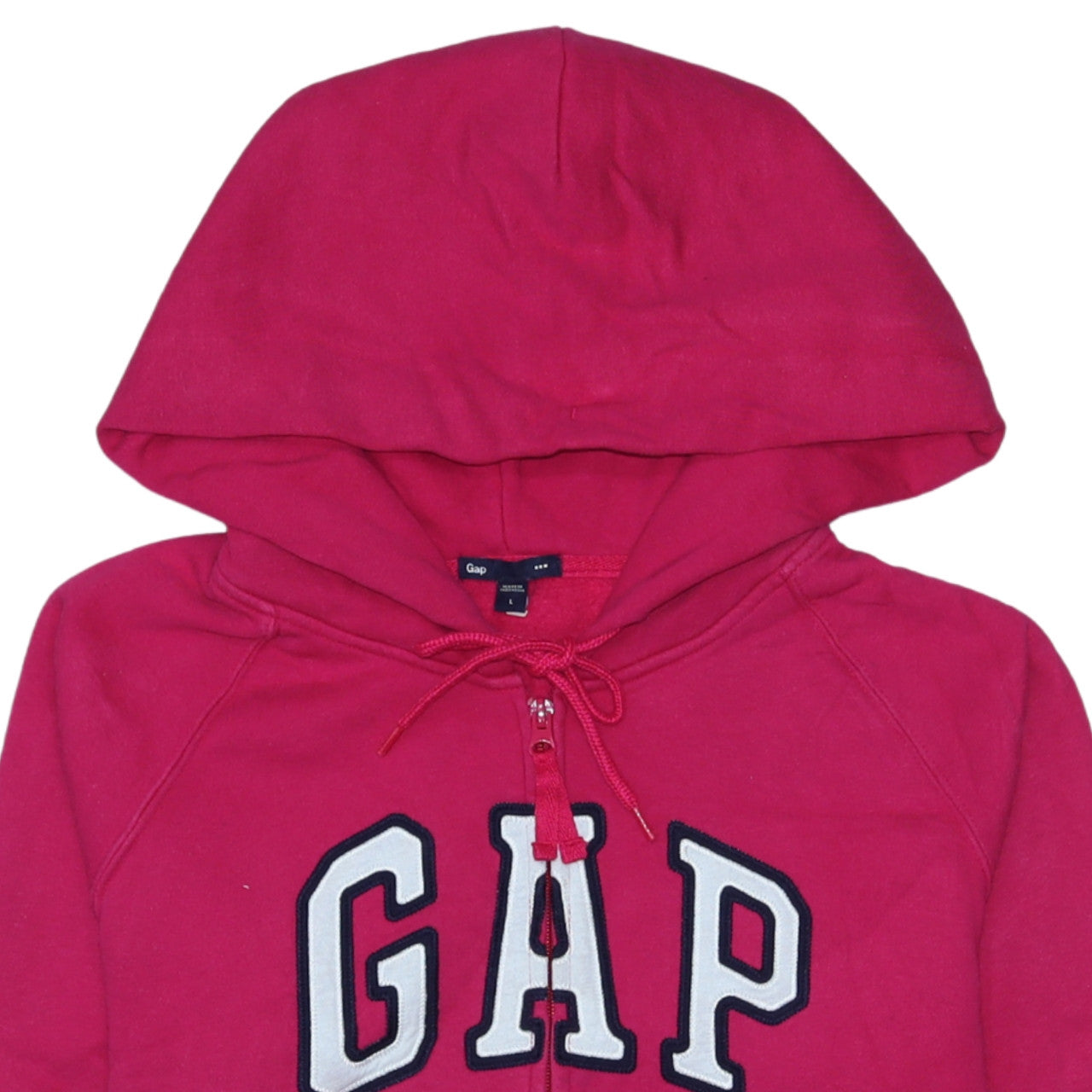 GAP Women Pink Full Zip Hoodie L Logo Embroidered Cotton Casual