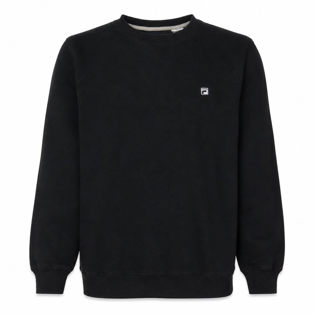 Front view of Fila men’s black crew neck fleece sweatshirt m pullover sportswear