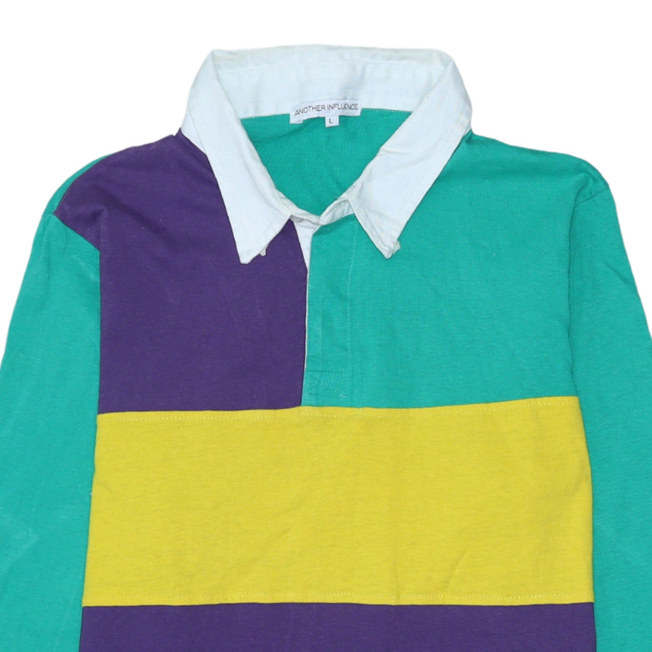 Another Influence Men’s Green Yellow Colourblock Rugby Shirt L Long Sleeve