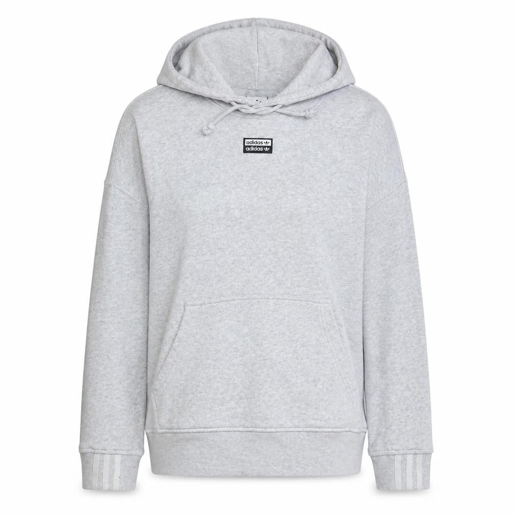 Front view of Adidas Women Grey Pullover Hoodie, size 12, Cotton Blend Casual