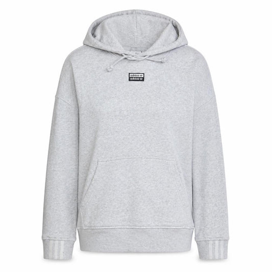 Front view of Adidas Women Grey Pullover Hoodie, size 12, Cotton Blend Casual