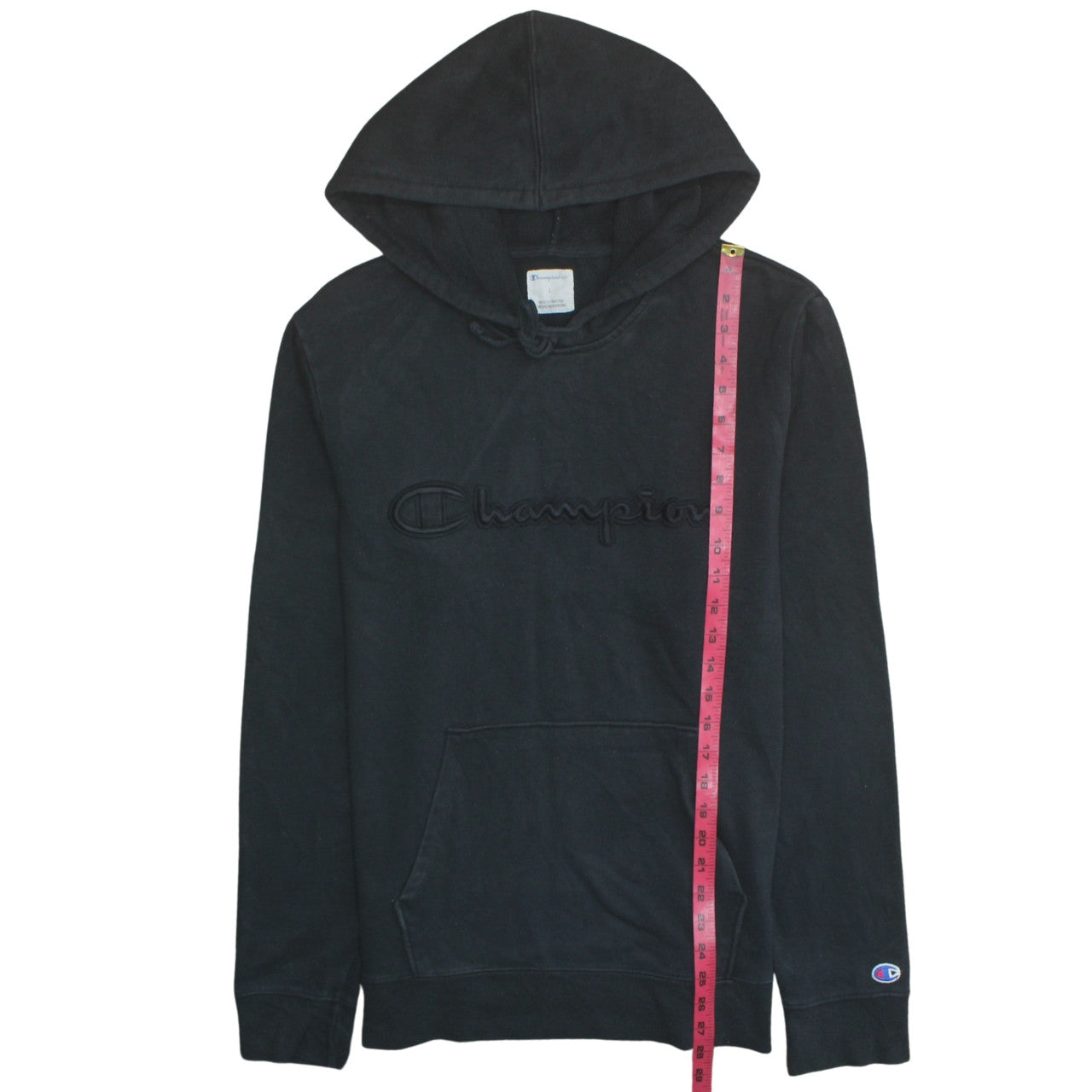 Champion Men's Black Pullover Hoodie Size L Embroidered Logo Fleece