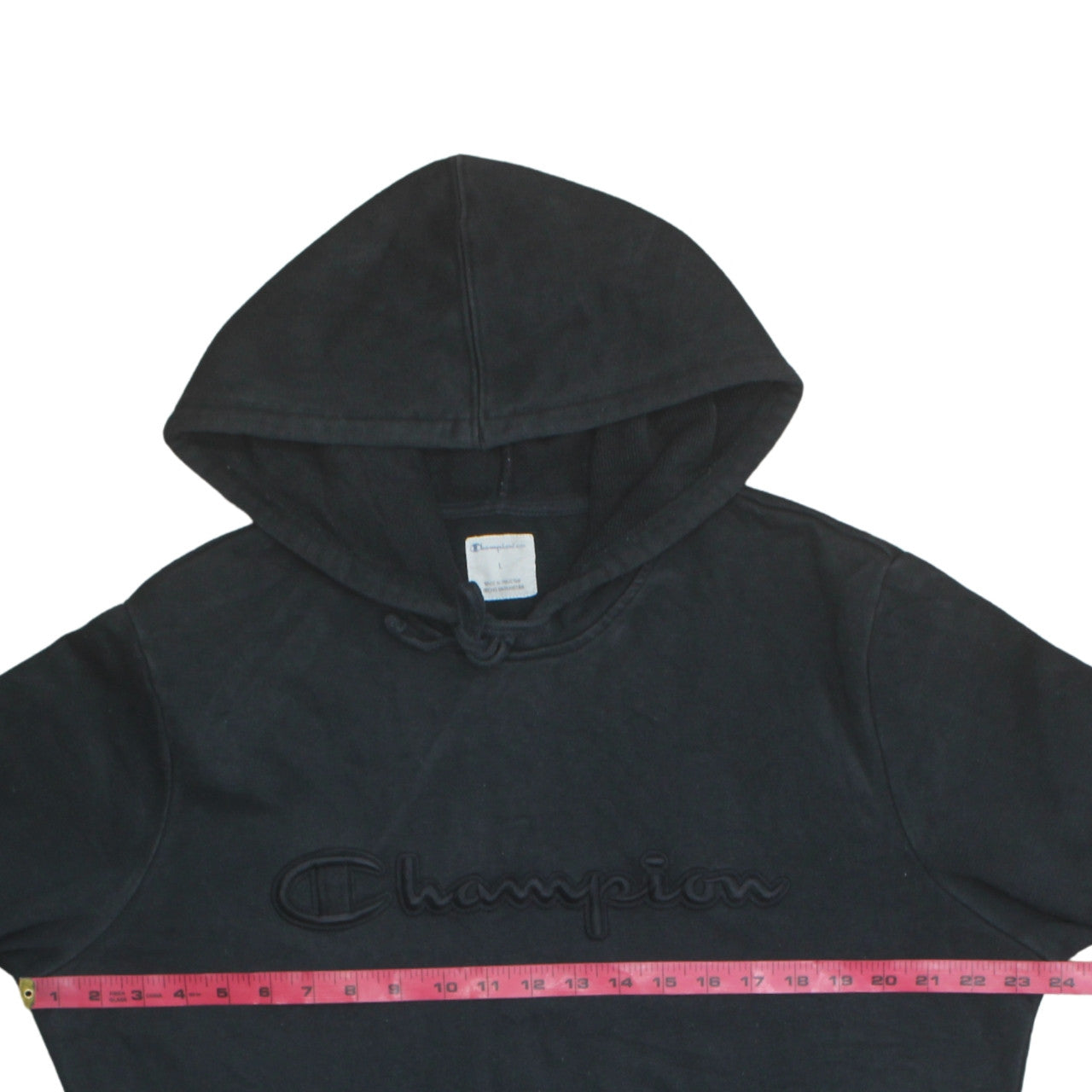 Champion Men's Black Pullover Hoodie Size L Embroidered Logo Fleece