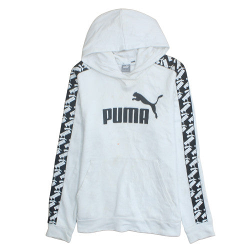 Puma Mens White Pullover Hoodie L Sports Logo Fleece
