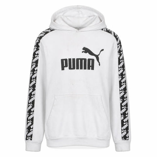 Puma Mens White Pullover Hoodie L Sports Logo Fleece