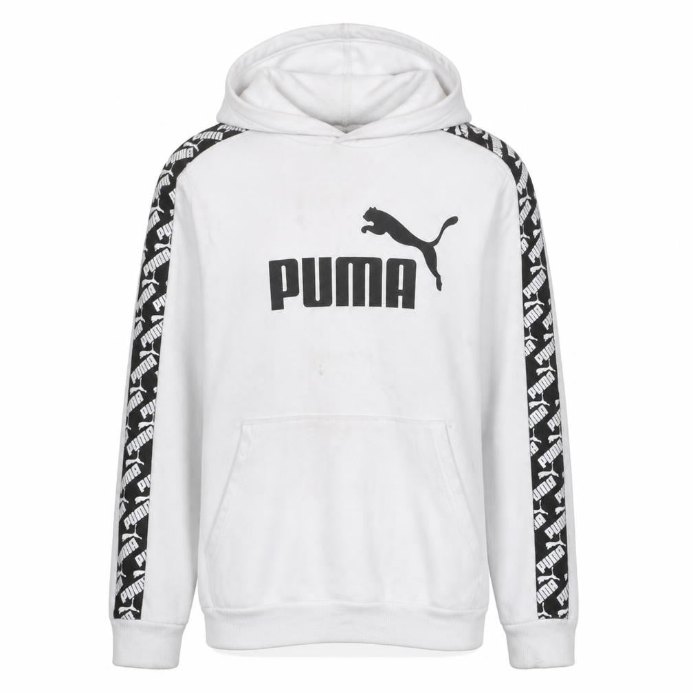 Puma Mens White Pullover Hoodie L Sports Logo Fleece
