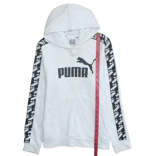 Puma Mens White Pullover Hoodie L Sports Logo Fleece