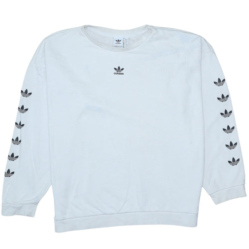Adidas Women White Crew Neck Long Sleeve Sweatshirt UK 14 Relaxed Fit