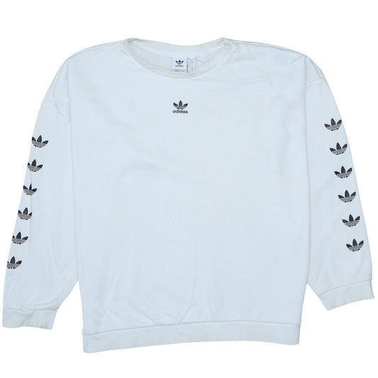 Adidas Women White Crew Neck Long Sleeve Sweatshirt UK 14 Relaxed Fit