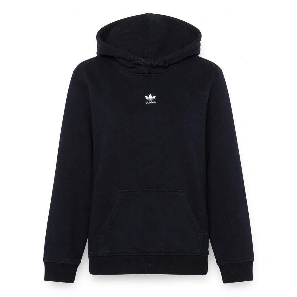 Front view of Adidas women’s black, size UK 8, pullover hoodie sweatshirt