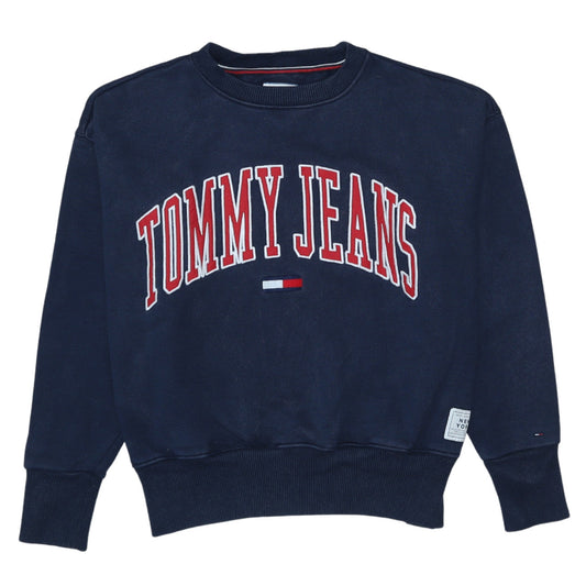 Tommy Jeans Women Navy Blue Logo Crew Neck Pullover Sweatshirt S