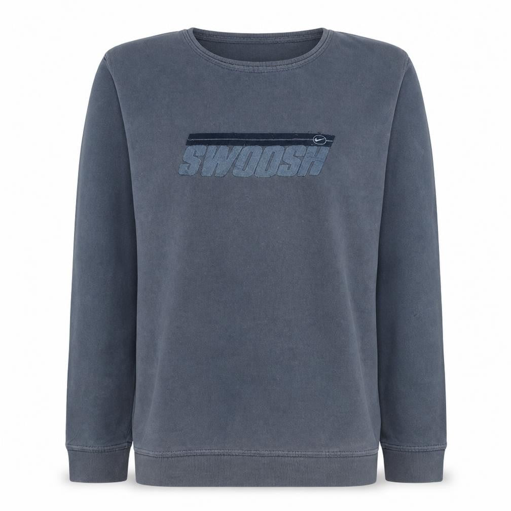 Front view of Nike Women Blue Swoosh Crew Neck Pullover Sweatshirt, size L