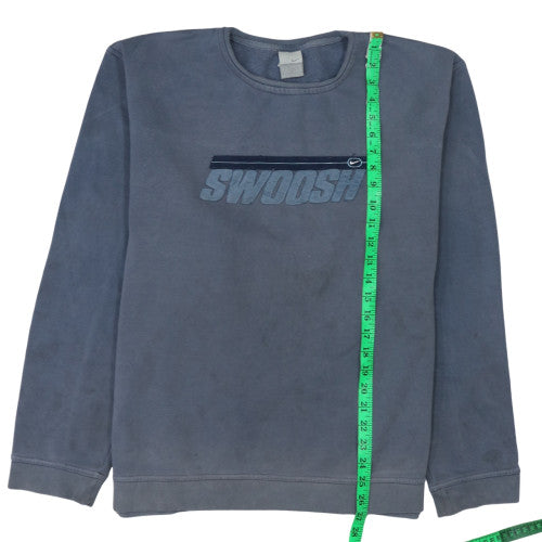 Nike Women Blue Swoosh Crew Neck Pullover Sweatshirt Size L