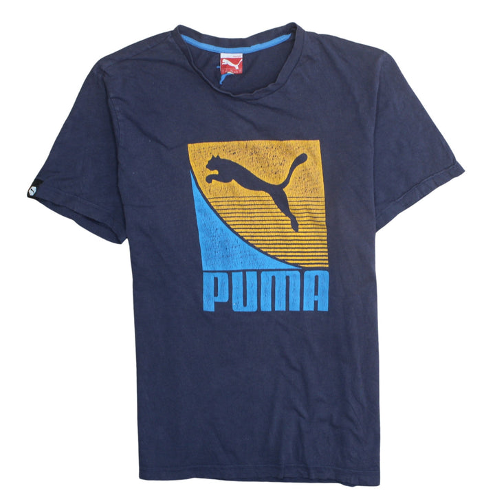 Puma Men's Blue Graphic Print Crew Neck Cotton T-Shirt Size L