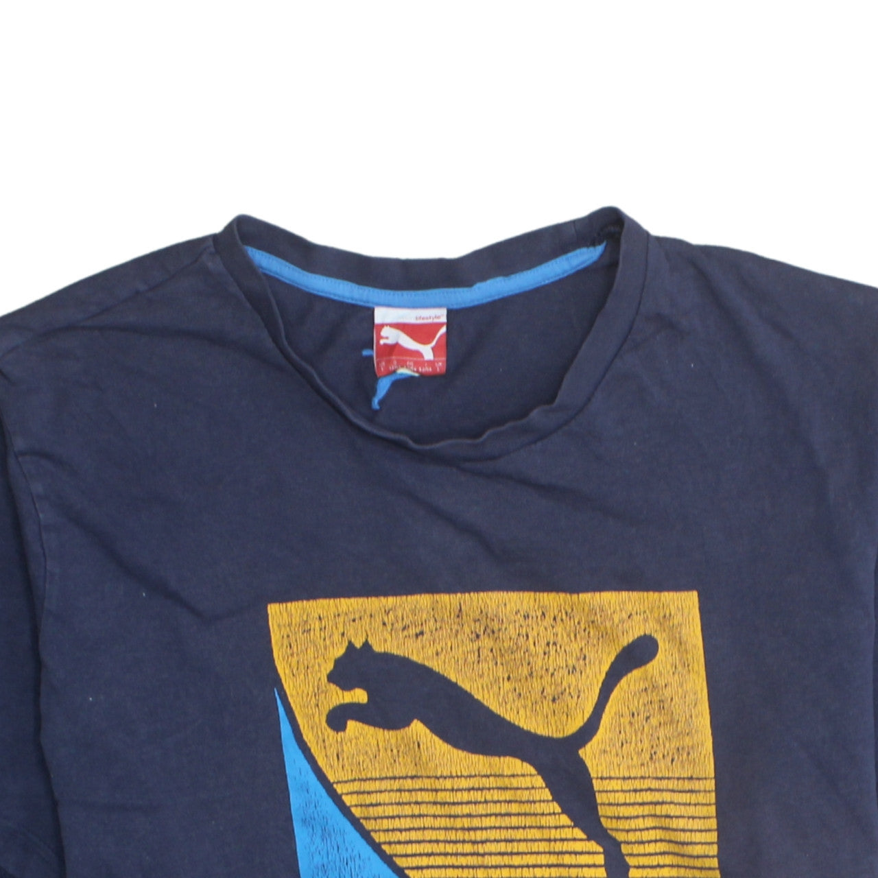 Puma Men's Blue Graphic Print Crew Neck Cotton T-Shirt Size L