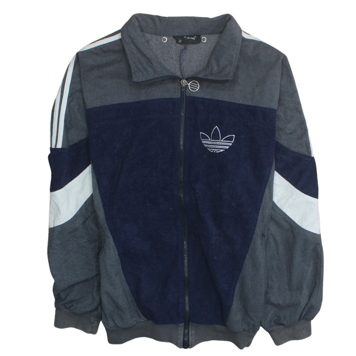 Adidas Mens Blue Grey Track Jacket Size XL Full Zip Retro Windbreaker
