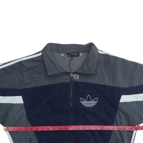 Adidas Mens Blue Grey Track Jacket Size XL Full Zip Retro Windbreaker